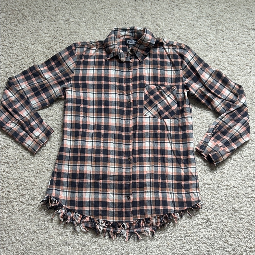 Navy and Pink Plaid button up